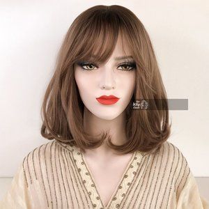 Dark Brown Pastel Pink Ombre Straight Wig with Bangs 14"| Ava